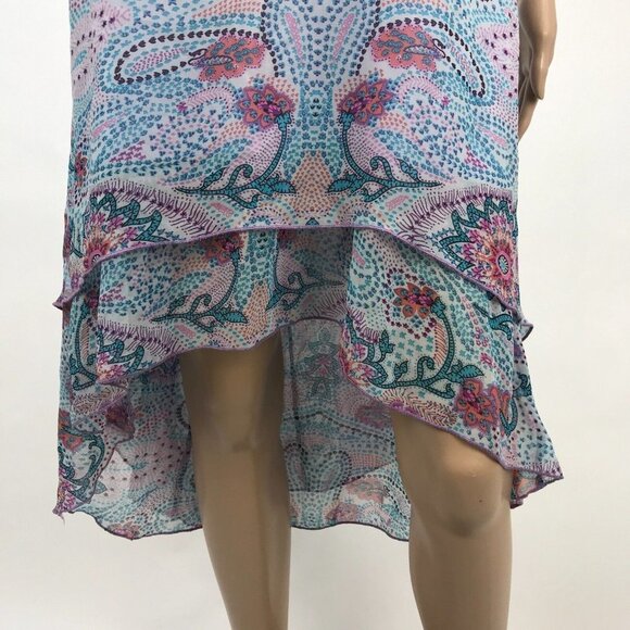 35 NEWS Boho Floral Paisley Printed Chiffon Hi Low Sleeveless Mini Dress Size 14 - Picture 3 of 6